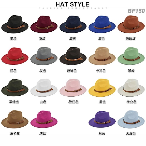 Retro Jazz Hat Suede Belt Wool Hat Cowboy Hat Retro Imitation Wool Hat Flat Brim Hat Bf150