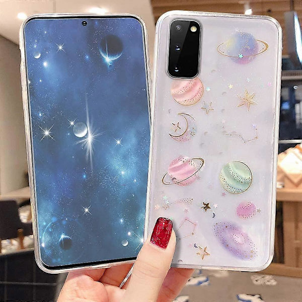 Flicka-fodral för Samsung Galaxy A21S Glitterfodral Sött Snyggt Transparent Glittrande Bling-fodral för Flickor Kvinnor Planetstjärndesign Mjuk TPU Stötsäker