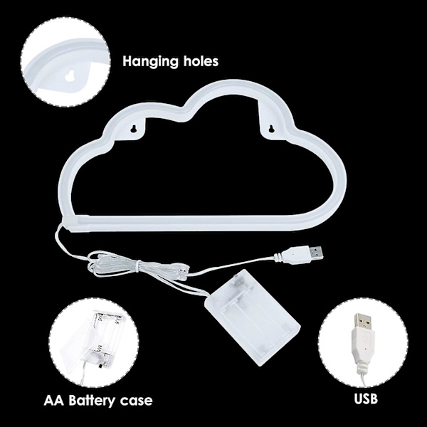 Varmt hvidt skylys Neon Lights Neon skilte, batteridrevet og USB-drevet LED Neon Cloud Light til soveværelse, fest, boligindretningslampe, bord og W
