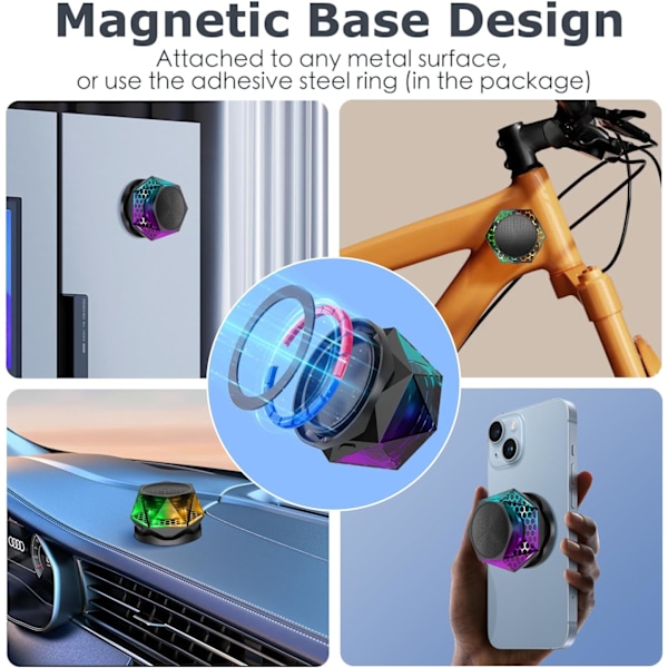 Magnetisk Diamant Bluetooth-högtalare, Liten Trådlös Högtalare med Multi-RGB Färg Ljusshow, Bärbar Telefonhållare för iPhone, Android, TWS-parning