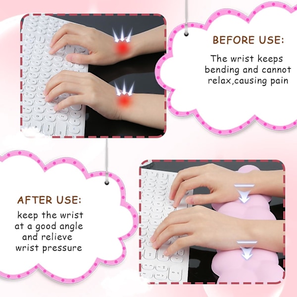Tangentbordsmoln Handledsstöd, Mjukt Bekvämt Sött Tangentbords handledsstöd Halkfritt Ergonomiskt Stöd Moln Skrivbord Handledsstöd & Memory Foam (rosa)