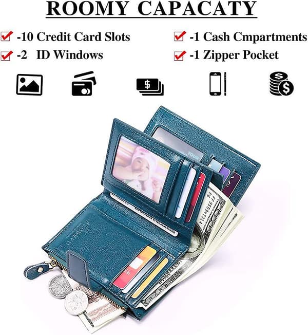 Be_blue Dam Liten Plånbok Äkta Läder Bifold Kompakt RFID-skydd Liten Damplånbok