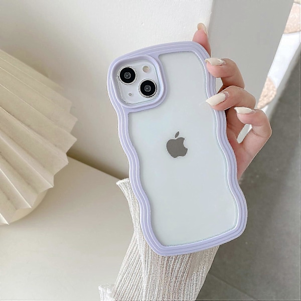 Kompatibel med iPhone 13 Skal/iPhone 14 Skal, Söt Lockig Vågrams Klar Skal, Transparent Mjuk Silikon TPU Stötskydd - Lila