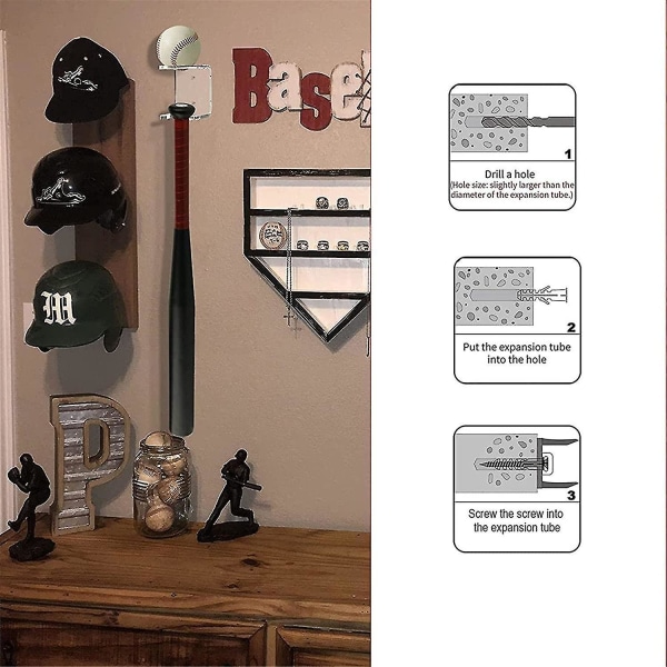 4 stk akryl baseballbat-vægbeslag, baseballbatstativ, vægmonteret baseballbatholder, softball-vægstativholder, til opbevaring eller visning