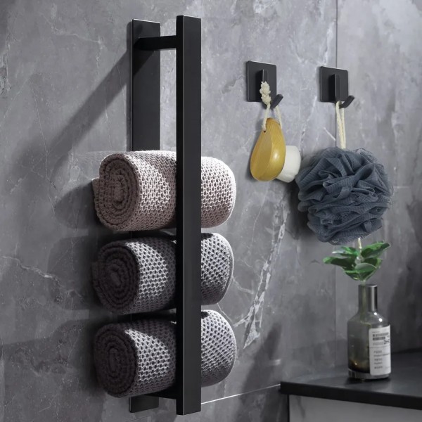 Handdukstork utan borrning svart handdukstork badrum gästhanddukstork väggmontering rostfritt stål matt handdukstork (41cm)