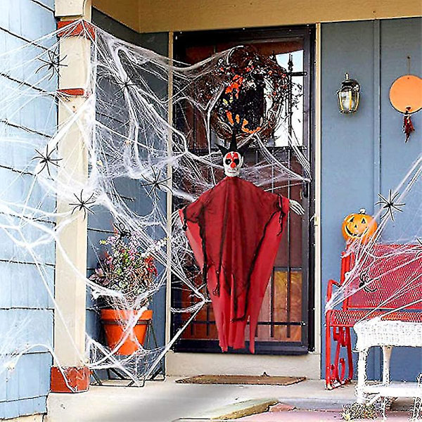 Halloween-skalle Hängande Spöke Dekoration med Gasväv för Trädgård (slumpmässigt)