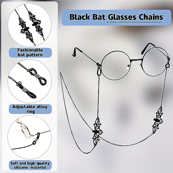 Halloween Bat Glasögonkedja Goth Solglasögon Glasögonhalsband Svart Bat Glasögonhållare Remhållare Lanyards Halloween Party Tillbehör För Kvinnor M