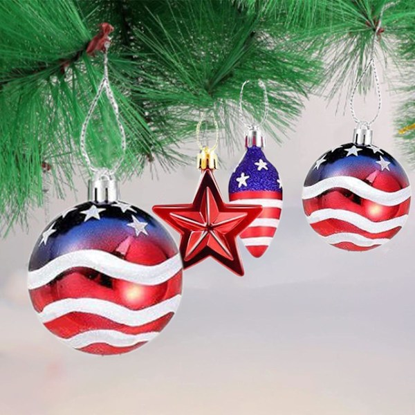 12 st 4 juli kulornament patriotiska dekorationer för träd plast oberoende dag femuddig stjärnkula dekorationer semesterdekor för hemde