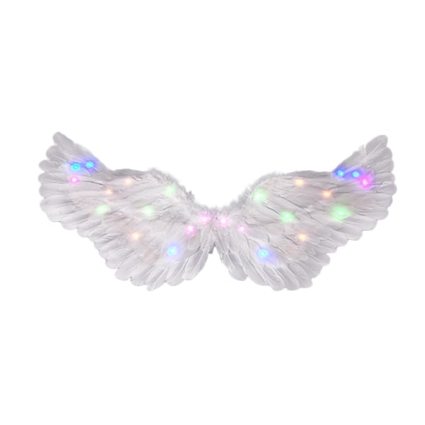Angel Wings, Light Up Angel Wings ja Halo LED-valoilla, valkoinen Angel Wings -asu aikuisille lapsille (65 * 35 cm, monivärinen)
