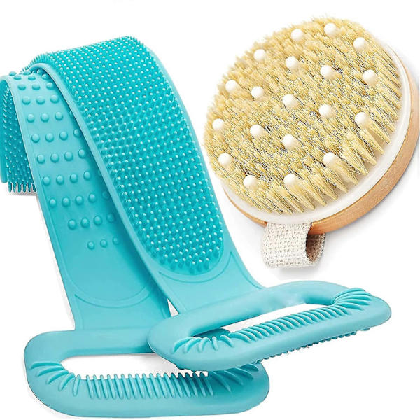 Silikonbadborste för kropp, Exfolierande Lång Silikonrygg Scrubber, Lätt att Rengöra, Skummar Bra, Miljövänlig, Långvarig, Bekväm Massage