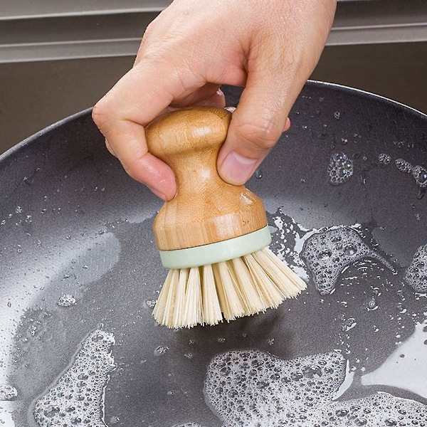 Bambus Rund Mini Palm Borst Och Långskaftad Palm Borst - Diska, Kastruller, Pannor, Grönsaker Naturligt Trä