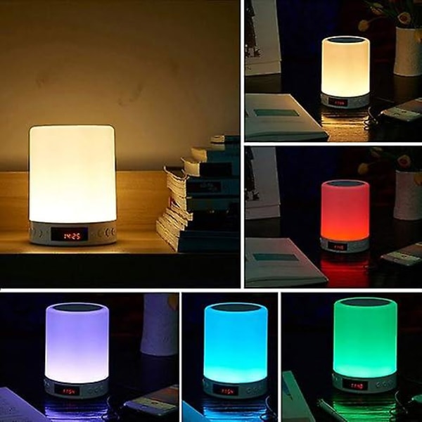 Bluetooth-högtalare Dimbar sänglampa Touch Control Rgb 6 Färgförändrande nattljus väckarklocka bordslampor för sovrum