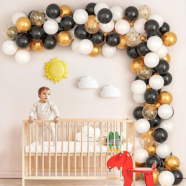 143-dels Ballongbåge-kit, Svart Gyllene Ballonggirlang, Konfetti Latexballong för Pojke Flicka Födelsedagsfest, Babyshower Bröllop Bröllop Förlovning