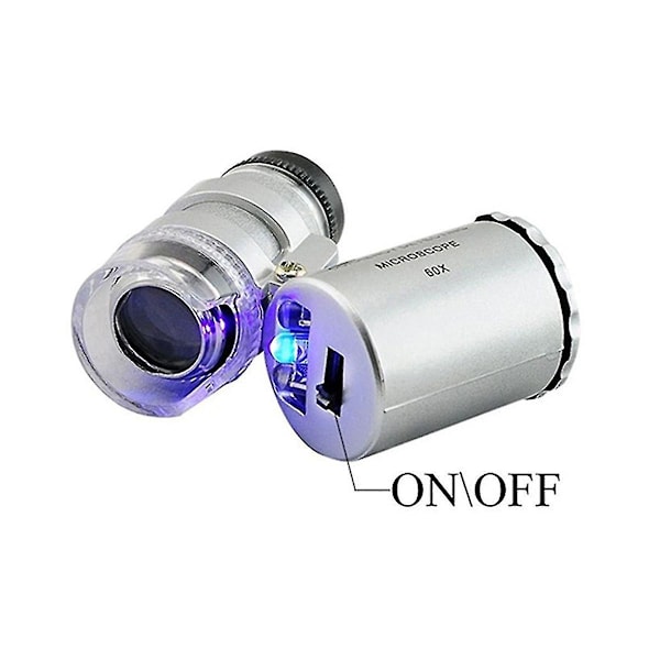 Bärbar Mini Fick 60x Mikroskop Handhållen Förstoringsglas Lupp Uv Ljus Valutadetektor Juvel
