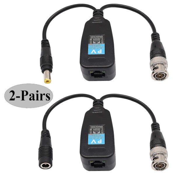 K Rj45 To Bnc Video Balun Sender Modtager Hd-cvi/tvi/ahd/cvbs Med strømstik til 1080p 3mp 4mp 5mp 8mp Cctv System Overvågningskamera Dvr