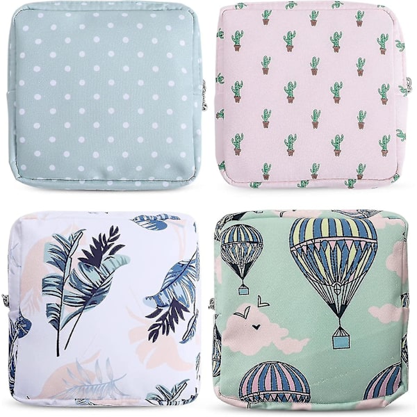 Tjejers Menstruationsväska - Set med 4 Dragkedjeväskor (13 x 13 cm) för Tamponger och Bindor