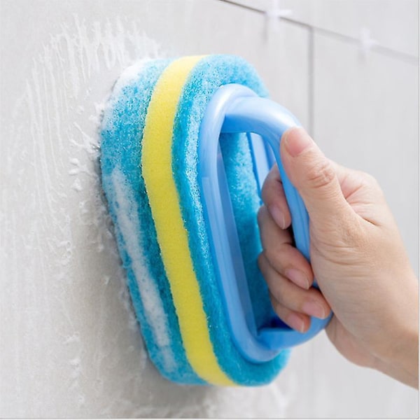 Rengøringssvampebørste med håndtag Badekar Flisekrubbesvamp til badeværelse køkken (2 stk, blå)
