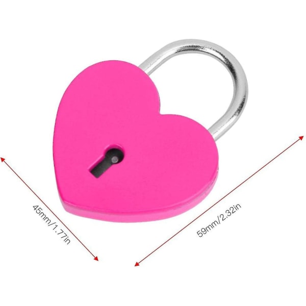 Hængelås, metal hjerteformet lås med nøgle, metallås til bagage dagbog smykkeskrin(roserød)