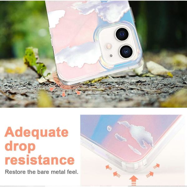 Sött genomskinligt kristallfodral för iPhone 12, för iPhone 12 Pro 6,1 tum 2020 släppt, stötsäkert PC + TPU stötfångarskydd för vitt moln färgat himmel De