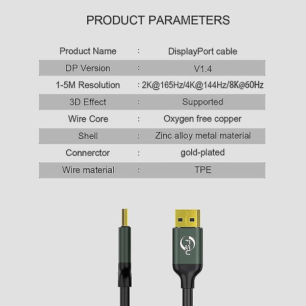 8k 4k Hdr 165hz 60hz Dp Kabel Displayport 1.4 Kabel Kabel Dp Till Dp Kabel