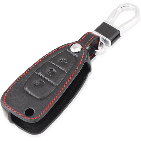 Läder Bilnyckel Fob Nyckelskydd Fodral Nyckelring För Ford Focus 3 Mk3 Mk4 Kuga Edge Mondeo Titanium 3 Knappar (svart)