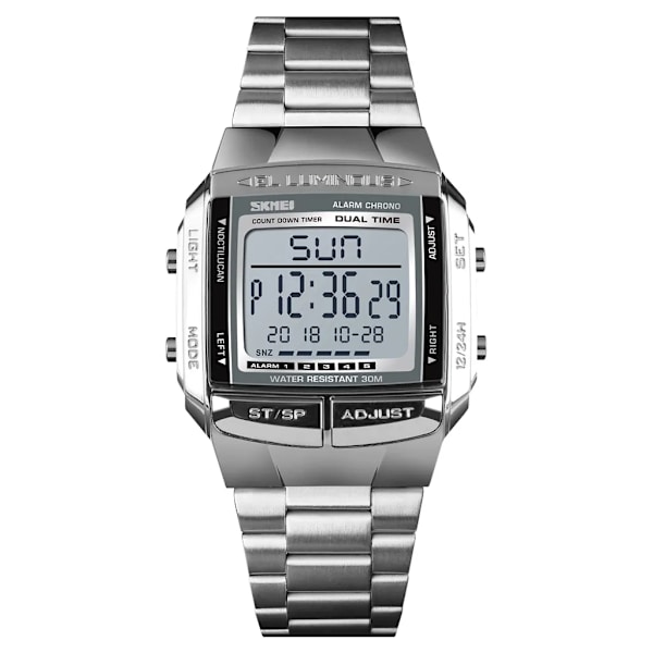 SKMEI 1381 Herr Analog Digital Klocka Armbandsur 2 Tids 5 Alarm 3ATM Vattentålig Rostfritt Stål Band Bakgrundsbelysning Multifunktionella Klockor