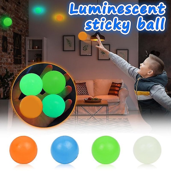 Lysende Stciky Balls Set High Bounce Glødende Stress Ball Sticky Wall 4stk