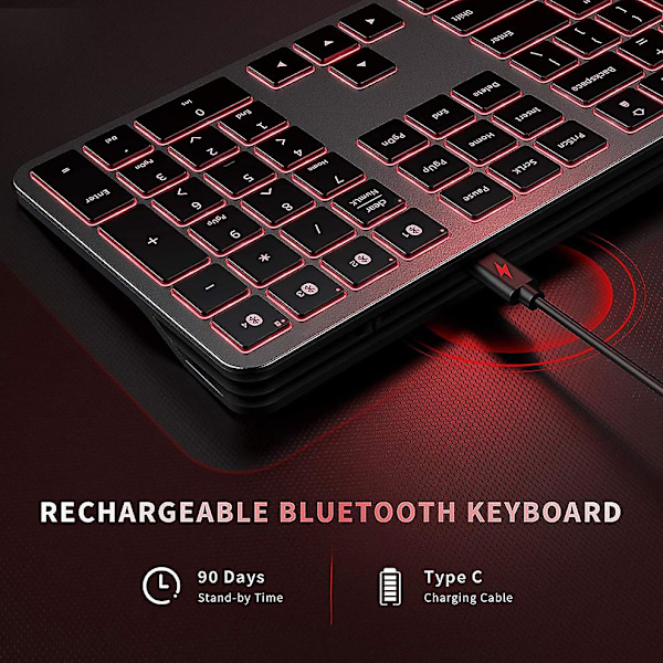 Bluetooth Multi-enhets Bakgrundsbelyst Tangentbord Trådlöst Laddningsbart Tangentbord Med 7 Färger Bakgrundsbelysning Tangentbord För Pc Laptoptablet Imac