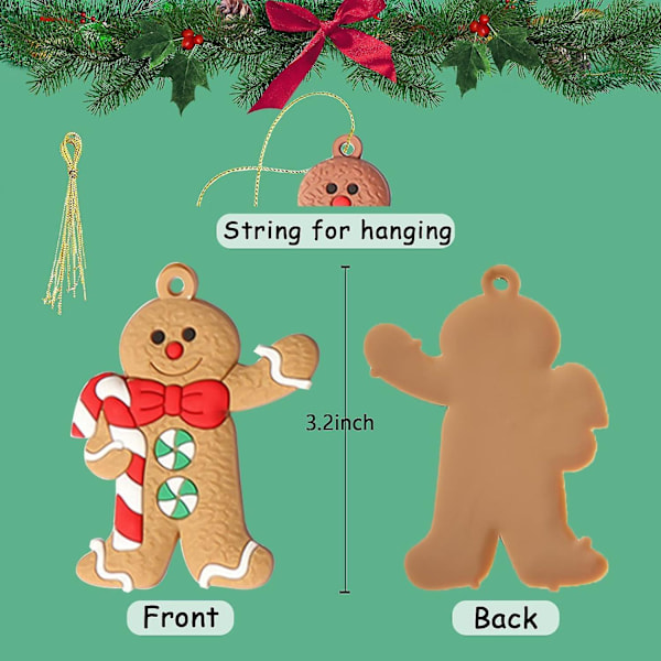 12 st Pepparkaksgubbe Ornament för Julgran - Blandade Plast Pepparkaksgubbe Figurer Ornament för Julgran Hängande Dekorationer 3\" Hög