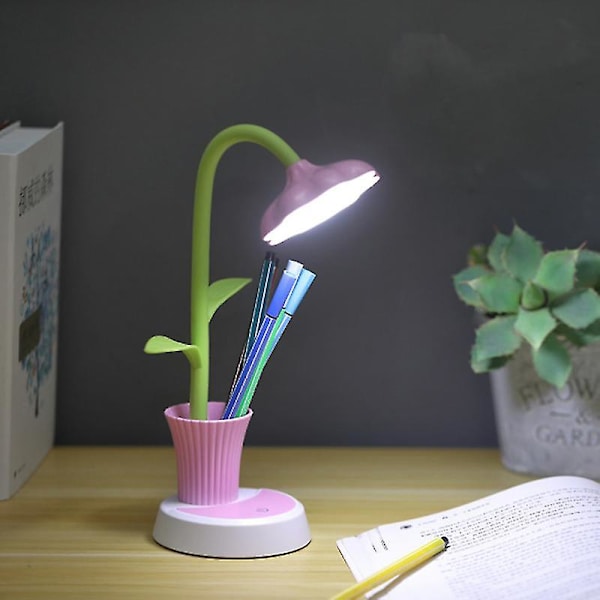 Barn skrivbordslampa, dimbar sänglampa med touchsensor, ögonvänlig läslampa med pennhållare, USB-laddningsbar bordslampa för barn flickor ()
