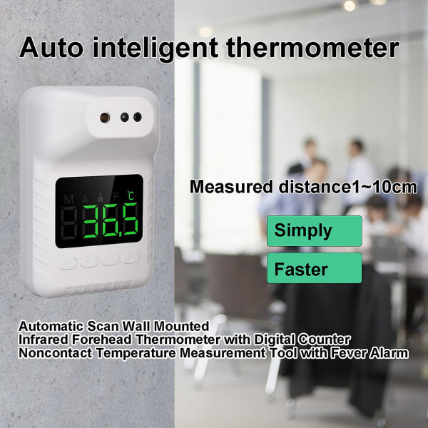Automatisk scanning vægmonteret infrarød pandetermometer med digital tæller Berøringsfri temperaturmålingsværktøj
