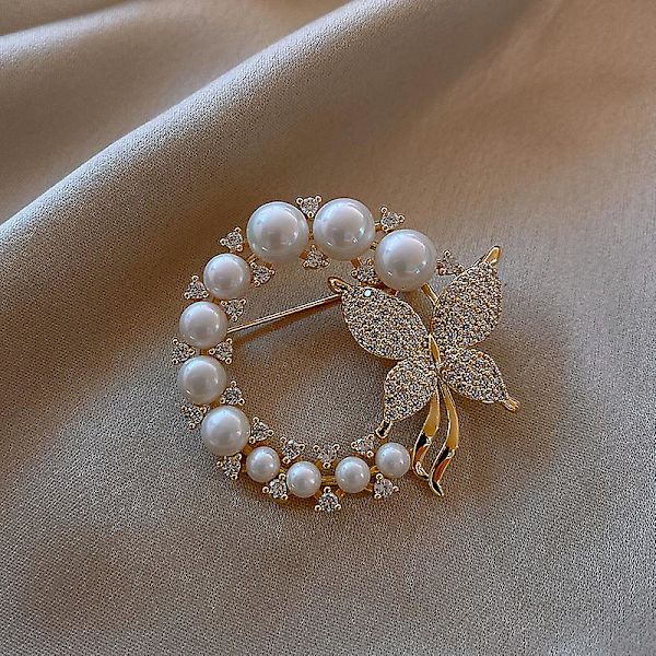 Perle og Rhinestone Cirkel Broscher til Kvinder Barok Trendy Elegant Sommerfugl Brosche Nåle Fest Bryllup Gaver