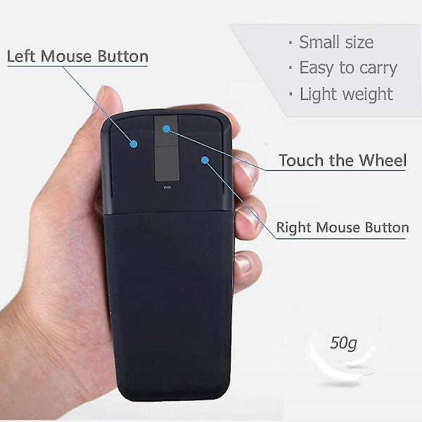 Ny sammenleggbar mus 2.4ghz Arc Touch trådløs optisk berøringsmus med USB-mottaker for bærbar PC / datamaskin (svart)