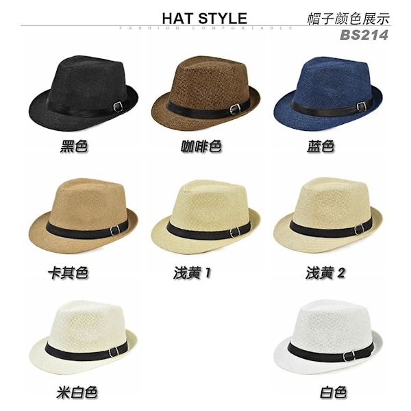 Ensfarvet Jazz Hat Mænd Og Kvinder Sommer Hør Solhat Lille Top Hat Solhat Udendørs Bæltespænde Halmhat Cowboy Hat