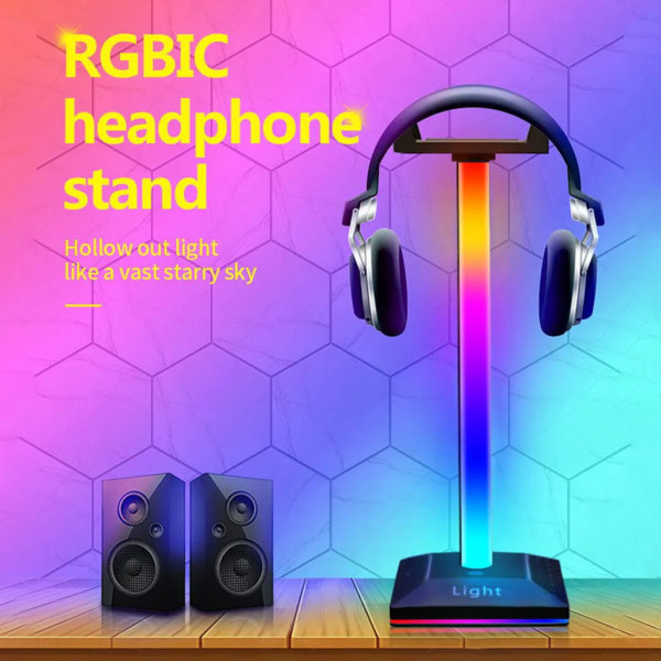 RGB-hörlursstativ, hörlursstativlampa med 7 ljuslägen, löstagbar hörlurshållare för bordspelsheadsethållare med dubbla USB portar