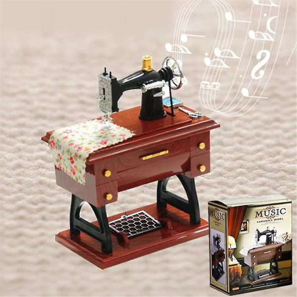 Udsøgt vintage mini-symaskine spilledåse Håndskruet mekanisme Klassisk legetøj Bord Skrivebordsdekoration Gaver til børn Drenge Piger