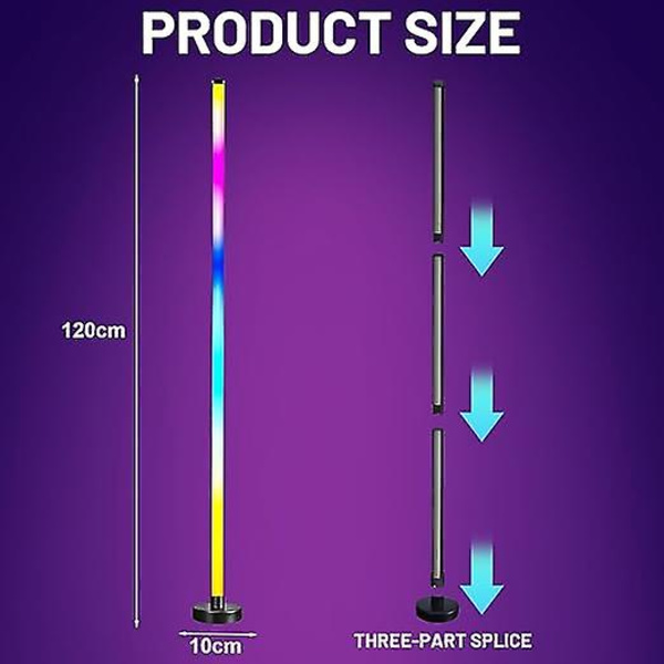 LED-golvlampa vardagsrum 120 cm hörnlampa RGB färgväxlande golvlampa dimbar med fjärrkontroll och app, musiksynkronisering, timerfunktion, DIY Mo
