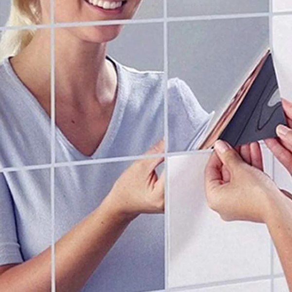 Glasspegel för väggdekoration väggspegel spegelplattor självhäftande ramfri, (16 st)