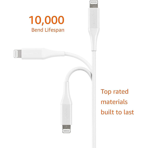 Ladekabel, ABS USB-A til Lightning, MFi-sertifisert, for Apple iPhone, iPad, hvit snngv