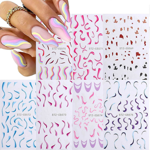 7 Ark Balletbanderoll Drömmande Linjer Nagelkonst Dekaler, 3D Självhäftande Virvel Linje Kotryck Hud Nageldesign Nagel Dekaler för Kvinnor DIY Enkel Akryl
