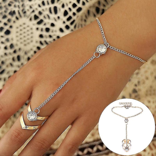 Kvinner håndledd kjede hånd tilbake kjede gull krystall ring armbånd smykker gave