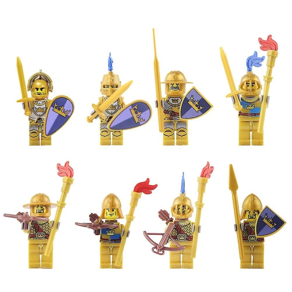 8 stk byggeklods minifigurer Golden Knight samler Lilliputian middelalderlig ridder samler legetøj