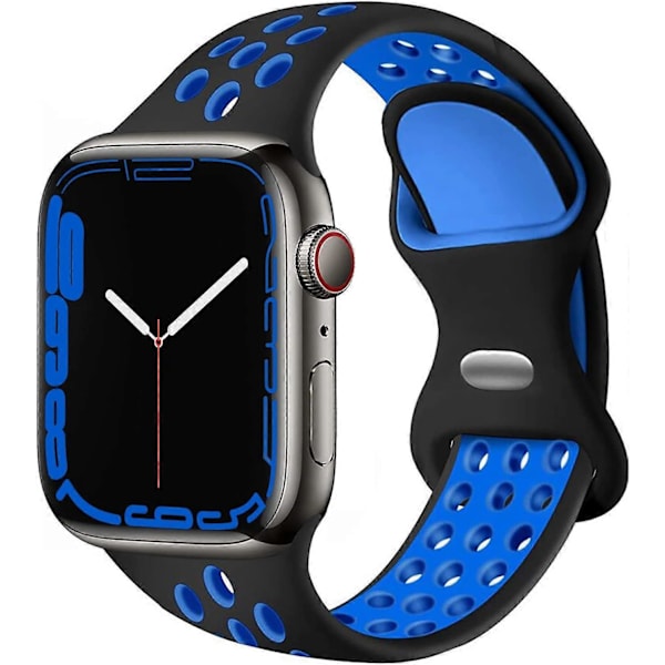 Kompatibel med Apple Watch Armband Män Kvinnor, Andningsbart Silikon Sport Ersättningsarmband Rem för Storlek: 38/40/41mm/Svart&Blå