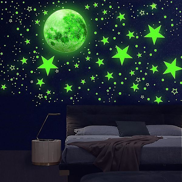 1003 Luminous Dekaler, Glow In The Dark Måne Och Stjärnor Väggdekal, Luminous Väggdekaler För Barn Vuxna Sovrum Tak Dekoration