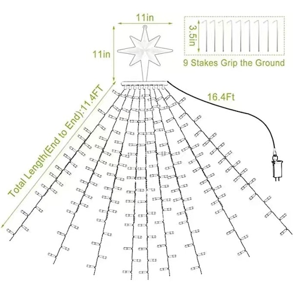 Julepynt Utendørs Stjernelys, 317 LED 10ft X 9 Vannfall 8 Lysmoduser for Hage Hage Feriedekor (Flerfarget, Fjernkontroll)