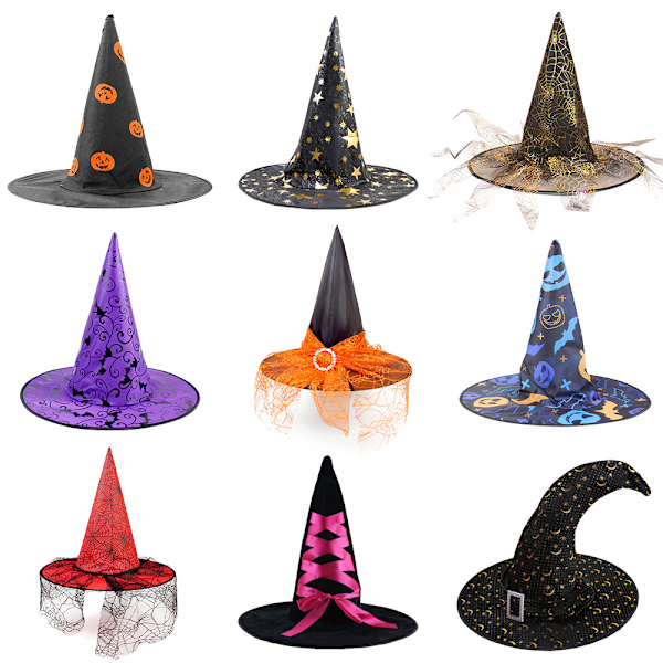 Halloween hatt häxparty dekoration böjd hörn nät pumpa print trollkarl häxhatt för barn(stil 6)