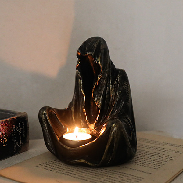 Ljusstake - Svart Spöke - Trollkarl - Döds Gotisk - Dekorativ Skulptur Statyer Konst Resin Dekorationer (B)