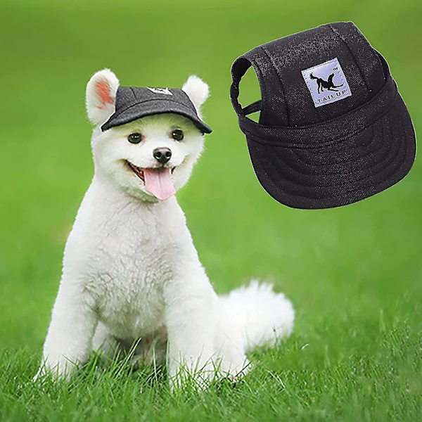 Hatt för hundar, solskyddskeps med öronhål Sommarhund Katt Basebollkeps Valphatt UV-skydd (M, Svart)