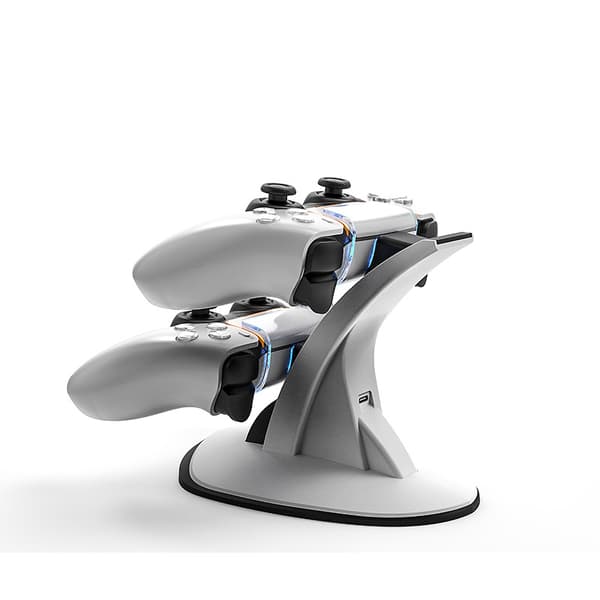 Velegnet til PS5 trådløs controller dobbeltoplader PS5 controller flyoplader med blåt lysindikator PS5 spilcontroller dobbeltoplader
