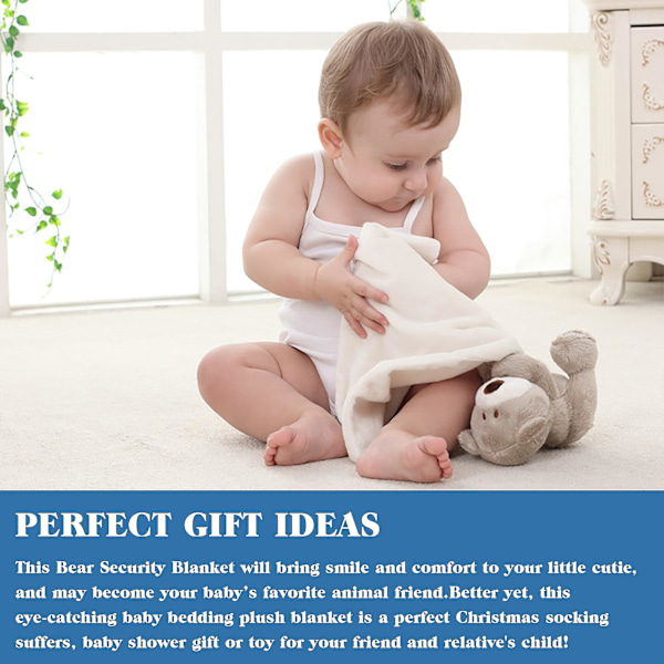 Blød Touch Baby Bear Trøster, Unisex Baby Gaver Trøster, Maskinvaskbar Plys Legetøj Bjørn Sikkerhedstæppe (Hvid Bjørn)